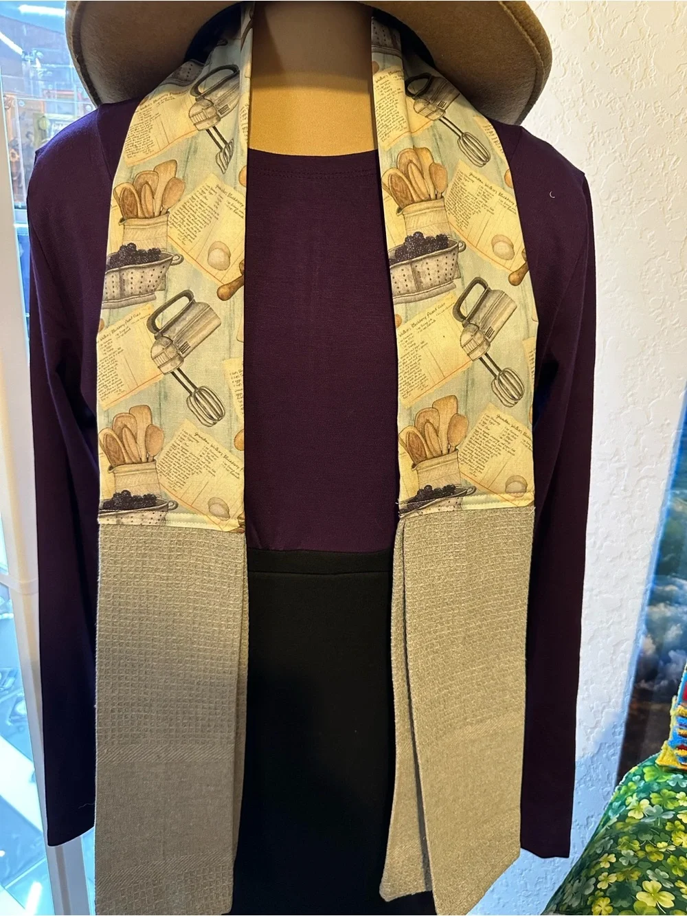 Handmade Kitchen Scarf - Baking Print with Gray Towel